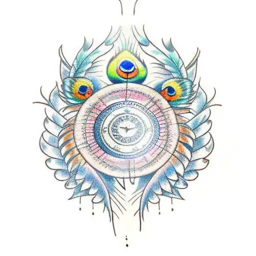 dreamcatcher peacock feathers tattoo design idea