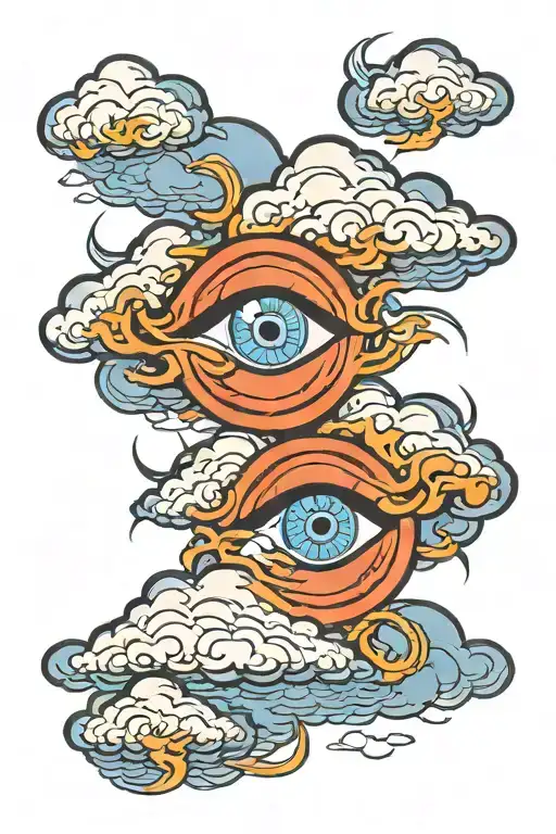 blue eye in a Japanese style cloud with lightning below the cloud and through the cloud tattoo design idea