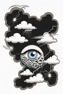 blue eye in a Japanese style cloud with lightning below the cloud and through the cloud  tattoo design idea