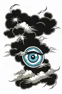 blue eye in a Japanese style cloud with lightning below the cloud and through the cloud  tattoo design idea