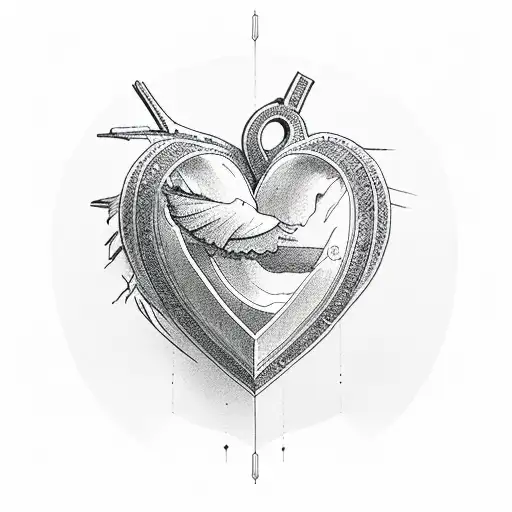 dove heart mountain tattoo design idea