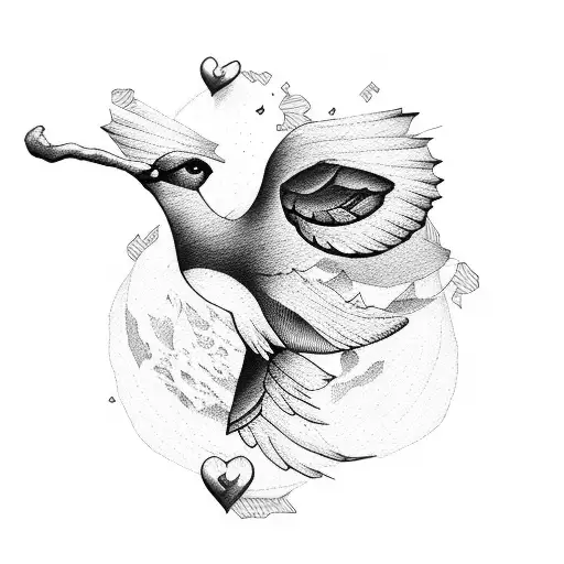 dove heart mountain tattoo design idea