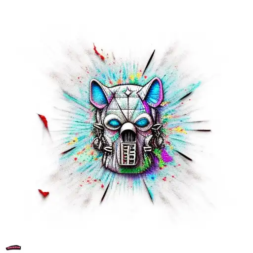 Winnie the ppoh hellraiser with melting background tattoo design idea