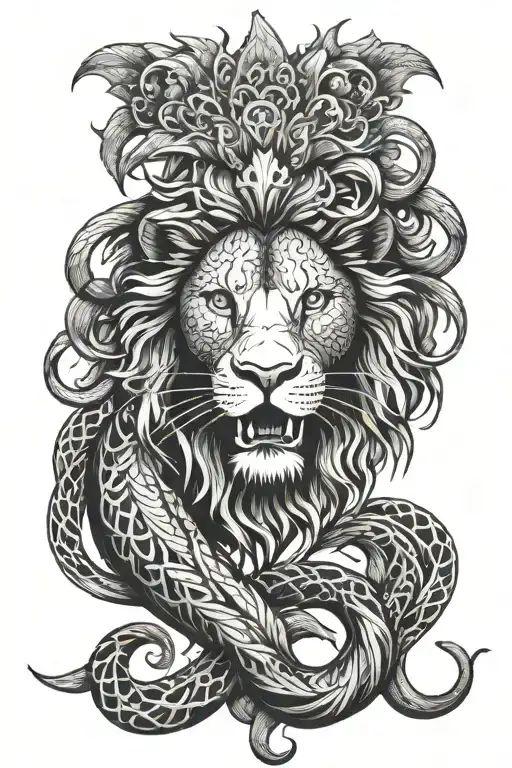 lion with snake tattoo design idea