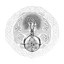 tree of life with Celtic knots and roses tattoo design idea