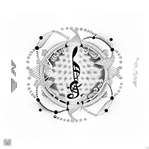 A dotwork tattoo of a music note made up of DNA strands, symbolizing the connection between music and science tattoo design idea