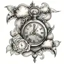 time piece with clouds inside tattoo design idea
