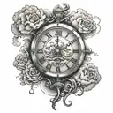 time piece with clouds inside tattoo design idea