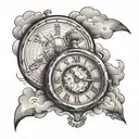 time piece with clouds inside tattoo design idea
