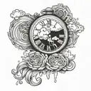 time piece with clouds fire rain tattoo design idea