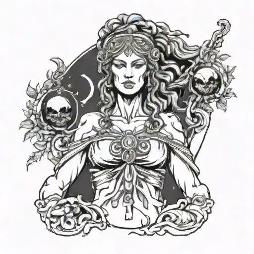 Greek god astraea holding balance with blindfold on eyes. Looking foward. Holding out balance.  tattoo design idea