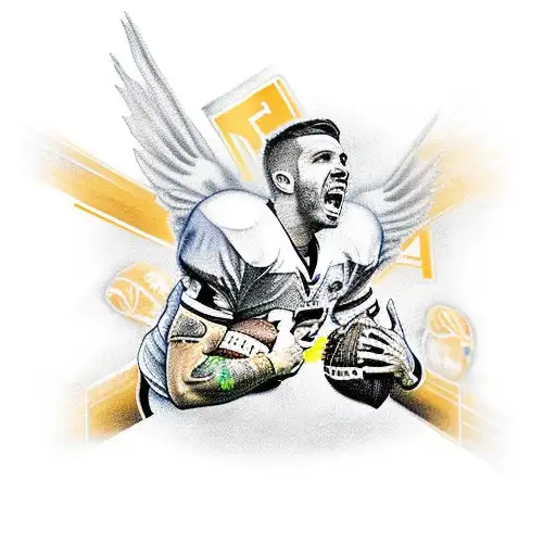 Football player scoring a touchdown with chicken wings as the ball tattoo design idea