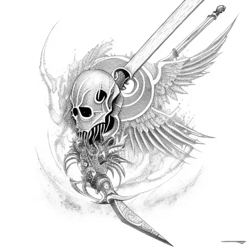 A scythe transforming into a Soul Eater weapon with intricate details tattoo design idea