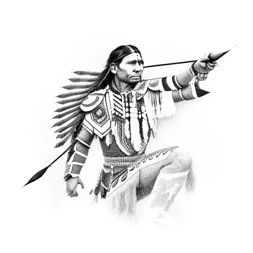 native american, on one knee, in silouhuette, shooting an arrow skyward tattoo design idea