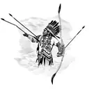 native american, on one knee, in silhouette, shooting an arrow skyward tattoo design idea