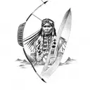 native american, on one knee, in silhouette, shooting an arrow skyward tattoo design idea