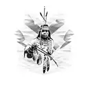 native american, on one knee, in silhouette, shooting an arrow skyward tattoo design idea