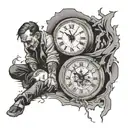 A haunting image of a broken clock, a father, and his daughter falling into a pit of despair, capturing the heartache of a separation tattoo design idea