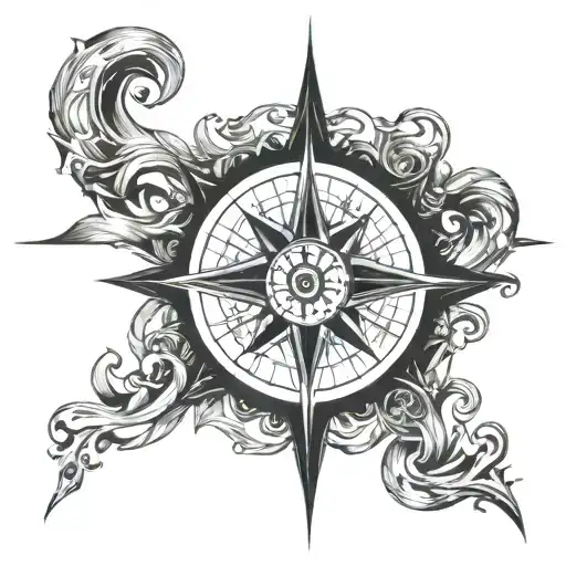 cross inside of a compass rose intertwined tattoo design idea