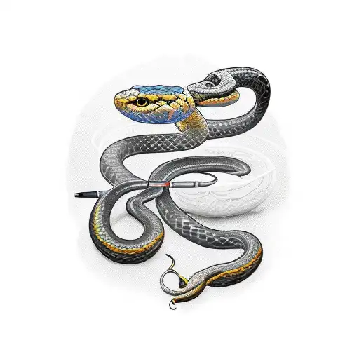 Traditional style tattoo of a snake and crow forming a musical staff tattoo design idea