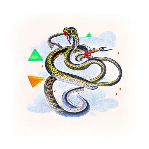 Traditional style tattoo of a snake and crow forming a musical staff tattoo design idea