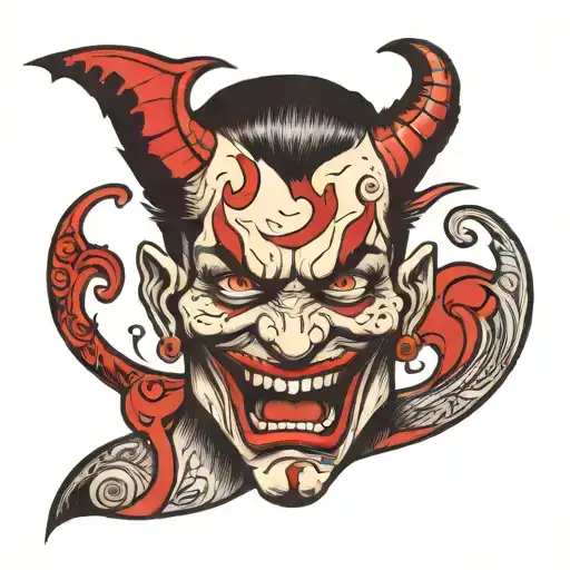 half man half Devil split face tattoo design idea