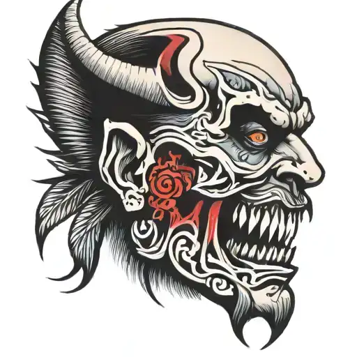 half man half Devil split face tattoo design idea