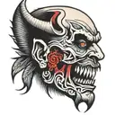 half man half Devil split face tattoo design idea