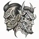 half man half Devil split face tattoo design idea