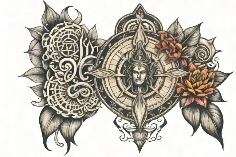 Tattoo design with lord shiv, seven chakras and unalome merged together. tattoo design idea