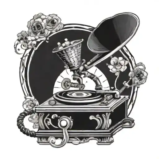 dna coming from a gramophone  tattoo design idea