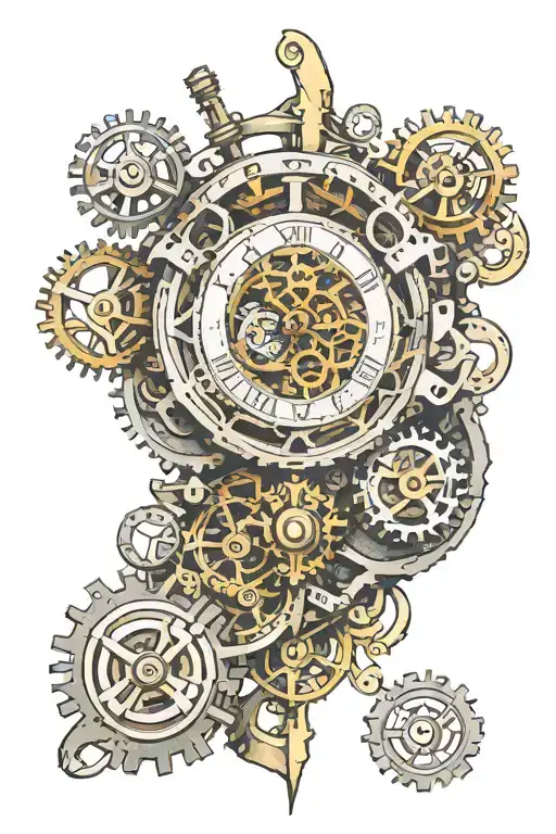 Steampunk clock with 9  gears tattoo design idea