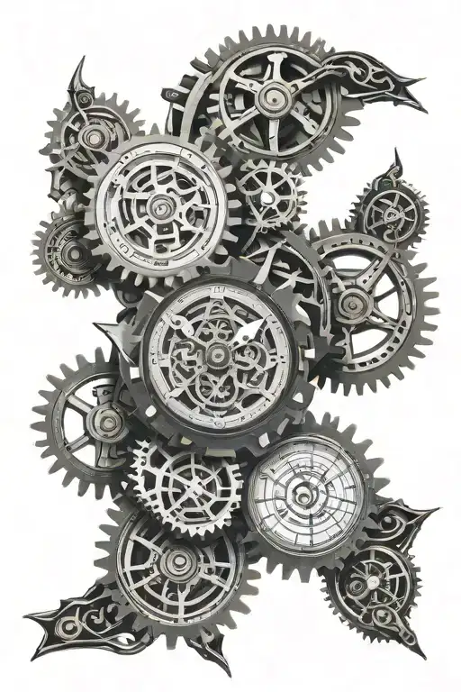 Steampunk clock with 9  gears tattoo design idea
