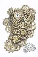Steampunk clock with 9  gears tattoo design idea