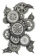 Steampunk clock with 9  gears tattoo design idea