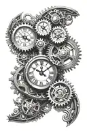 Steampunk clock with 9  gears tattoo design idea