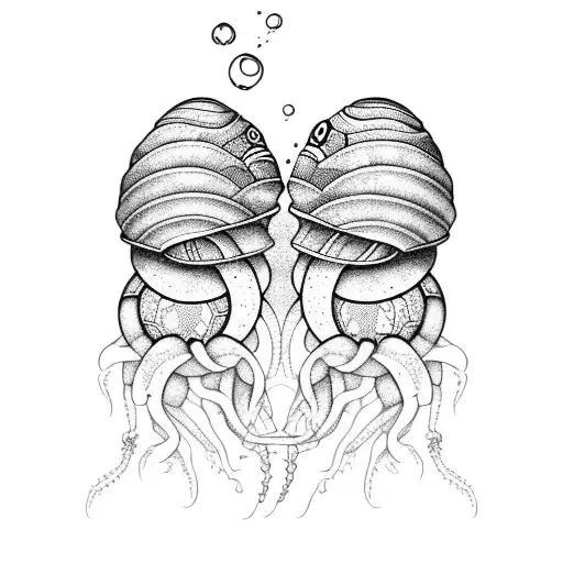 a hermit crab and a jellyfish in love tattoo design idea