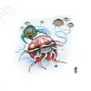 hermit crab and jellyfish tattoo design idea