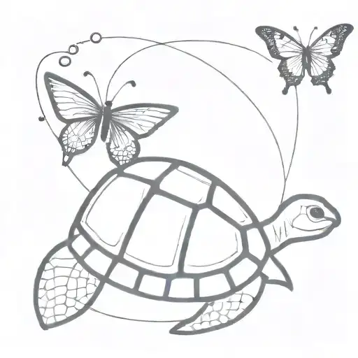 A minimalist tattoo design combining a turtle and a butterfly to symbolize metamorphosis and transformation in life tattoo design idea