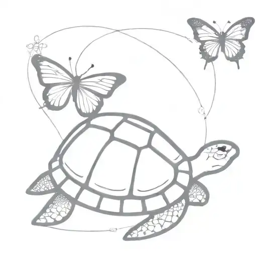 A minimalist tattoo design combining a turtle and a butterfly to symbolize metamorphosis and transformation in life tattoo design idea