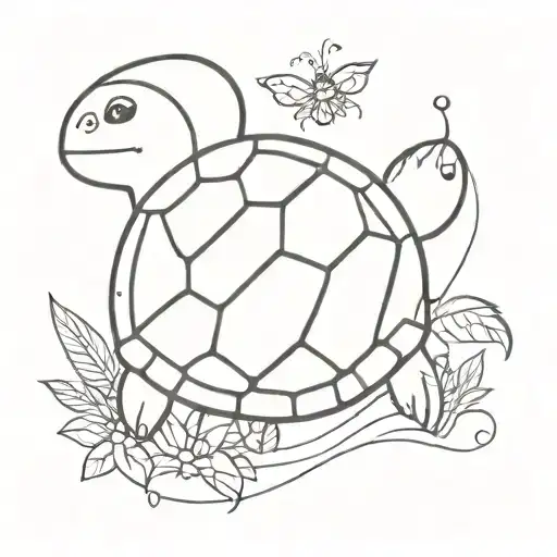 A minimalist tattoo design combining a turtle and a butterfly to symbolize metamorphosis and transformation in life tattoo design idea