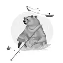 A psychedelic bear fishing in a river surrounded by colorful mushrooms tattoo design idea