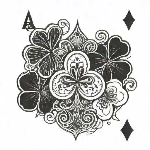 five leaf clover and ace of clubs card tattoo design idea