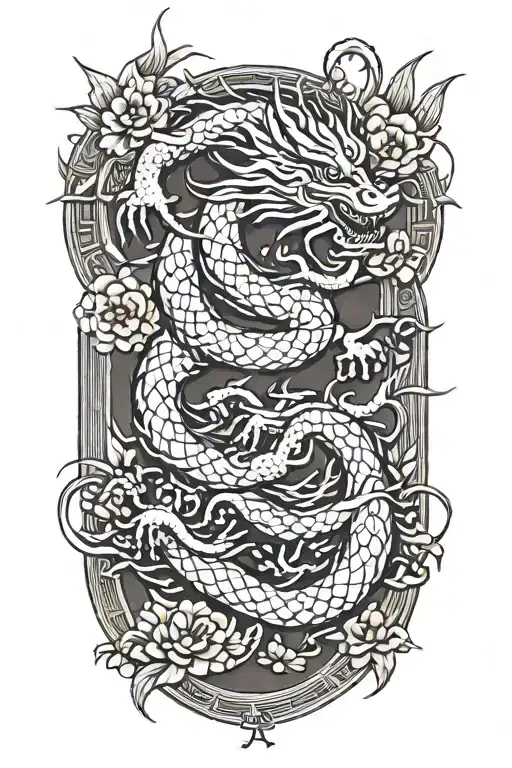 simple thin bamboo sticks with a traditional Japanese dragon flying up  tattoo design idea