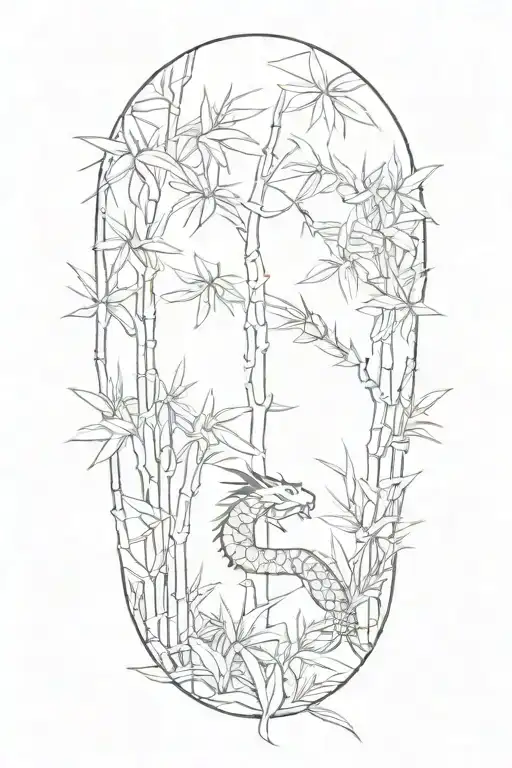 Japanese bamboo forest with a dragon going through it tattoo design idea