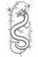 simple thin bamboo sticks with a traditional Japanese dragon flying up  tattoo design idea