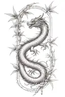 simple thin bamboo sticks with a traditional Japanese dragon flying up  tattoo design idea