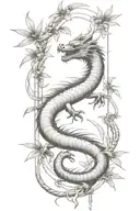 simple thin bamboo sticks with a traditional Japanese dragon flying up  tattoo design idea