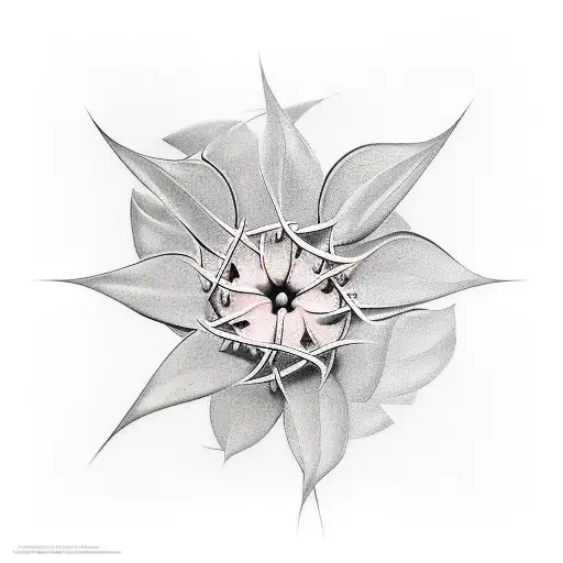 Design a tattoo featuring a Euphorbia milii (crown of thorns plant) spiraling around the arm. The base of the design sho tattoo design idea