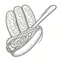 hotdog throwing a Shaka sign black and white outline  tattoo design idea
